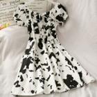 Dairy Cow-print Boatneck Mini Dress White - One Size