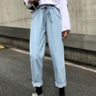 Cropped Straight Cut Jeans Blue - One Size