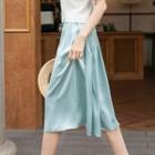 High-waist Plain Satin A-line Skirt
