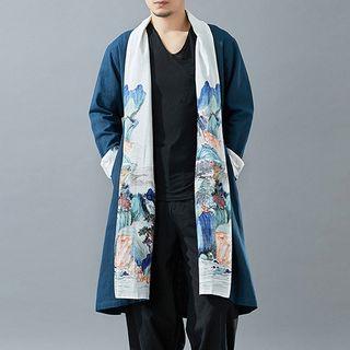 Print Long Open Front Jacket