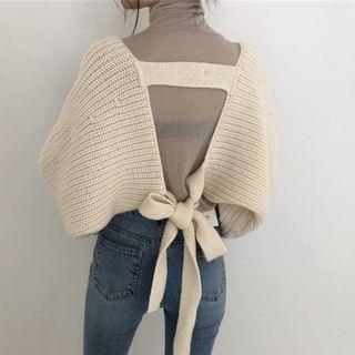 Balloon-sleeve Bow-back Cropped Cardigan