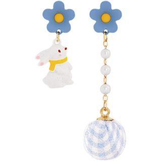 Flower Rabbit Asymmetrical Alloy Dangle Earring