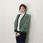 V-neck Check Cardigan