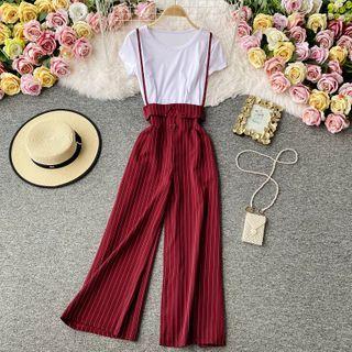 Set: Short-sleeve Tee + Pinstripe Jumper Pants