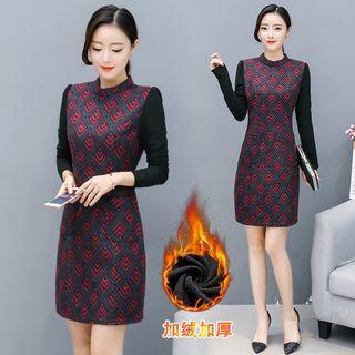 Patterned Long-sleeve Sheath Dress