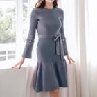 Ruffle-hem Embellished Mini Sweater Dress