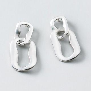 925 Sterling Silver Hoop Drop Earring 1 Pair - Silver - One Size