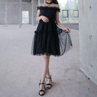 Off-shoulder Mesh Layer Dress