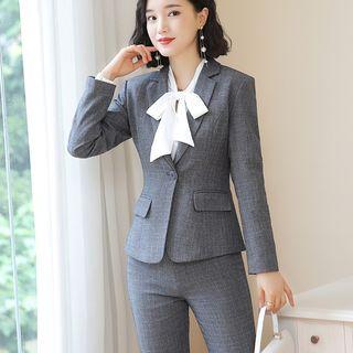 Single-breasted Blazer / Fitted Skirt / Dress Pants / Long-sleeve Shirt / Set