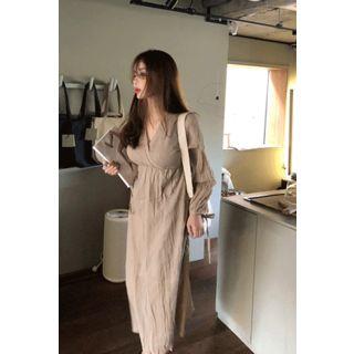 Wrap-front Textured Midi Dress