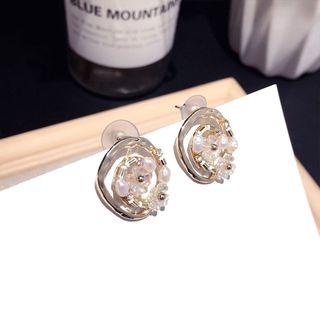 Faux-pearl Flower Stud Earring 1 Pair - Gold - One Size
