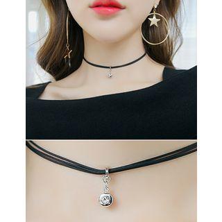 Rhinestone Pendant Tiered Choker