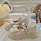 Faux Pearl Ribbon Platform Mary Jane Shoes