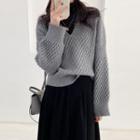 Turtleneck Long-sleeve T-shirt / Cable-knit V-neck Sweater