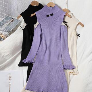 Cold-shoulder Mini Sheath Rib Knit Dress