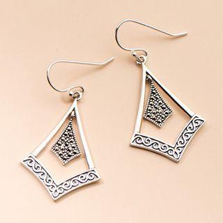 Embossed Sterling Silver Dangle Earring 1 Pair - S925 Silver - Silver - One Size