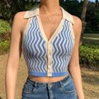 Sleeveless Zigzag Print Button-up Knit Top