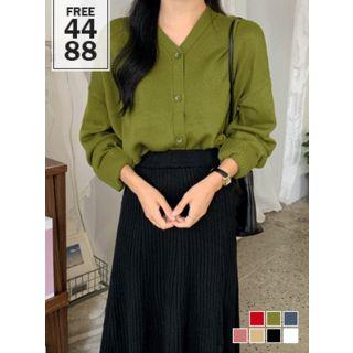 V-neck Slit-side Boxy Cardigan