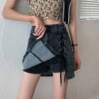 High-waist Lace Up Denim Skirt