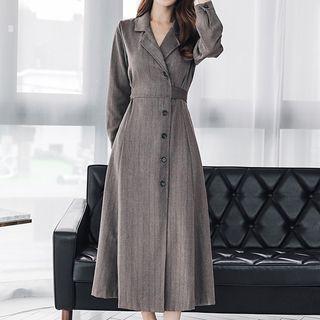 Notch-lapel Long-sleeve Midi A-line Coat Dress
