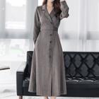 Notch-lapel Long-sleeve Midi A-line Coat Dress