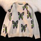 Butterfly Print Sweater White - One Size