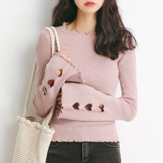 Heart Cut Out Detail Long Sleeve Knit Top