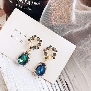 Rhinestone Drop Earring 1 Pair - 925 Silver - Blue - One Size