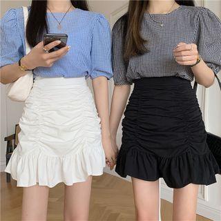 High-waist Ruched A-line Mini Skirt