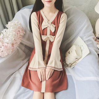 Bell-sleeve Bow Accent Knit Dress
