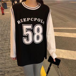 Inset Long Sleeve Lettering Print Top