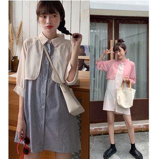 Mock Two-piece 3/4-sleeve Buttoned Mini Dress