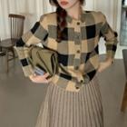 Checker Print Cardigan / Pleated A-line Skirt