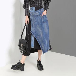 Denim Panel A-line Semi Skirt Blue - One Size