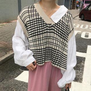 Knit Panel Mock Two-piece Blouse