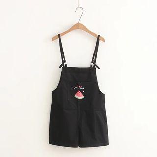 Watermelon Embroidered Spaghetti Strap Pinafore Playsuit