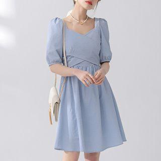 Elbow-sleeve Wrap A-line Dress