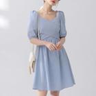 Elbow-sleeve Wrap A-line Dress