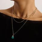 Agate Pendant Layered Alloy Choker Necklace Gold - One Size