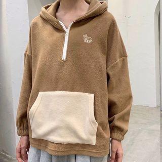 Fleece Rabbit Embroidered Half-zip Hoodie