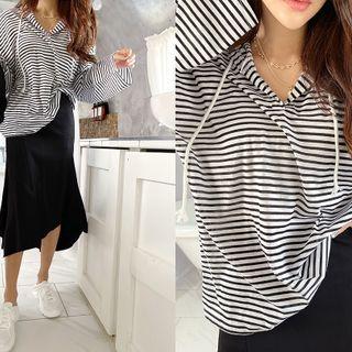 Loose-fit Stripe Hoodie Black - One Size
