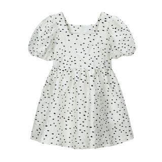 Puff-sleeve Square-neck Polka Dot Dress As Shown In Figure - One Size