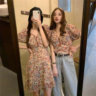Short-sleeve Floral Top / A-line Dress