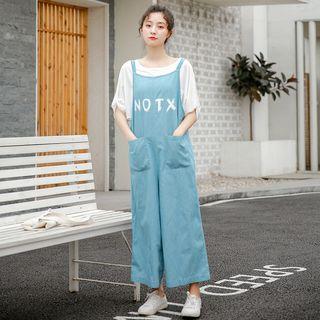 Lettering Cropped Wide-leg Jumper Pants