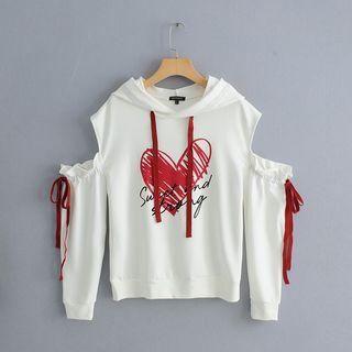 Cold Shoulder Printed Hoodie