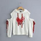 Cold Shoulder Printed Hoodie