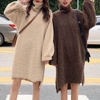 Turtleneck Furry Sweatshirt Dress
