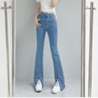 Mid Rise Split Boot Cut Jeans