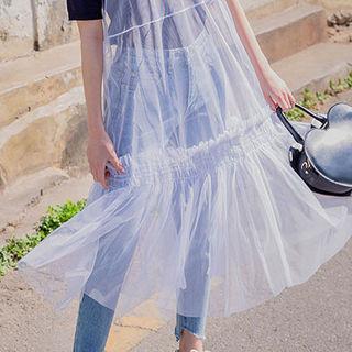 Spaghetti-strap Ruffle-hem Midi Tulle Dress
