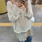 Off-shoulder Cut-out Knit Cover-up / Blooming Print Dress